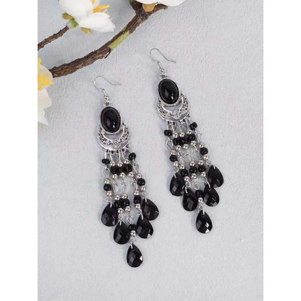 Elegant Black and Silver Chandelier Earrings